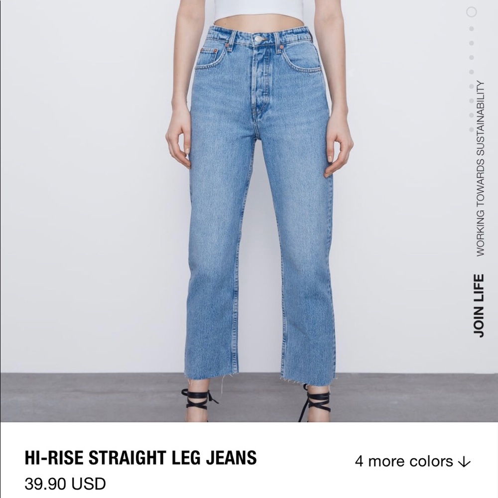 Zara High Rise straight leg blue jeans size 6